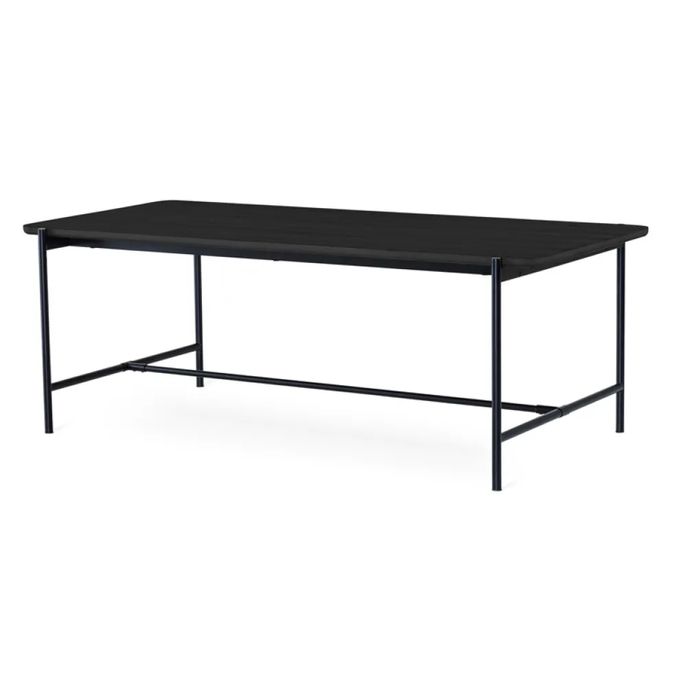CANE matbord 210 cm svartbetsad ek, svart metallunderrede