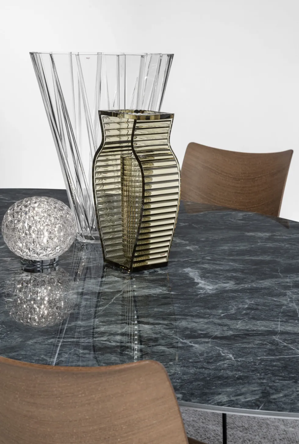 Glossy Ovalt marmorbord Kromade ben 192×118 cm