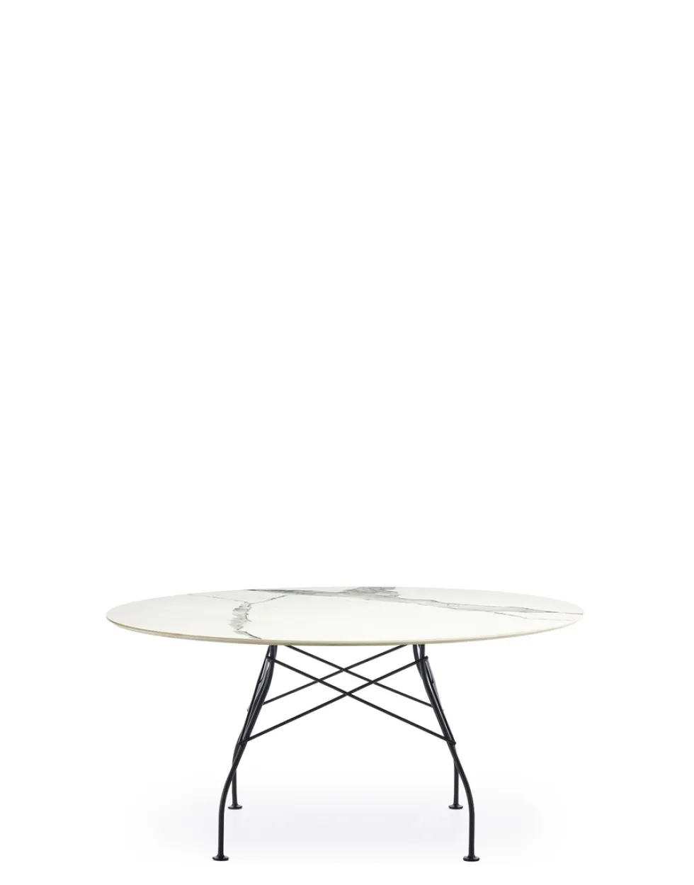 Glossy runt marmorbord 150cm med svarta ben