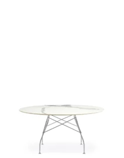 Glossy runt marmorbord 150cm med kromade ben