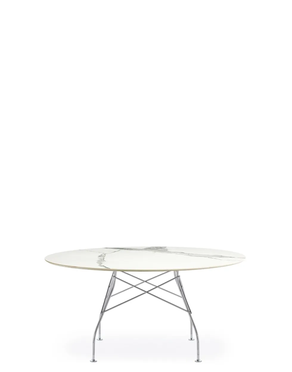 Glossy runt marmorbord 150cm med kromade ben