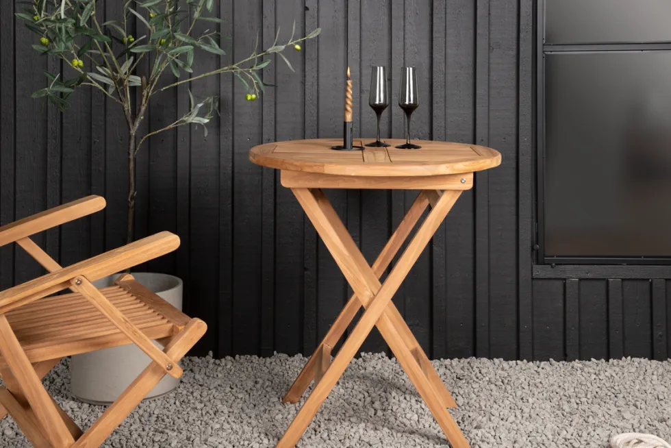 Lyon caféset i teak – cafébord med 2 stolar
