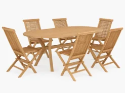 Lyon utegrupp i teak – ovalt matbord med 6 stolar