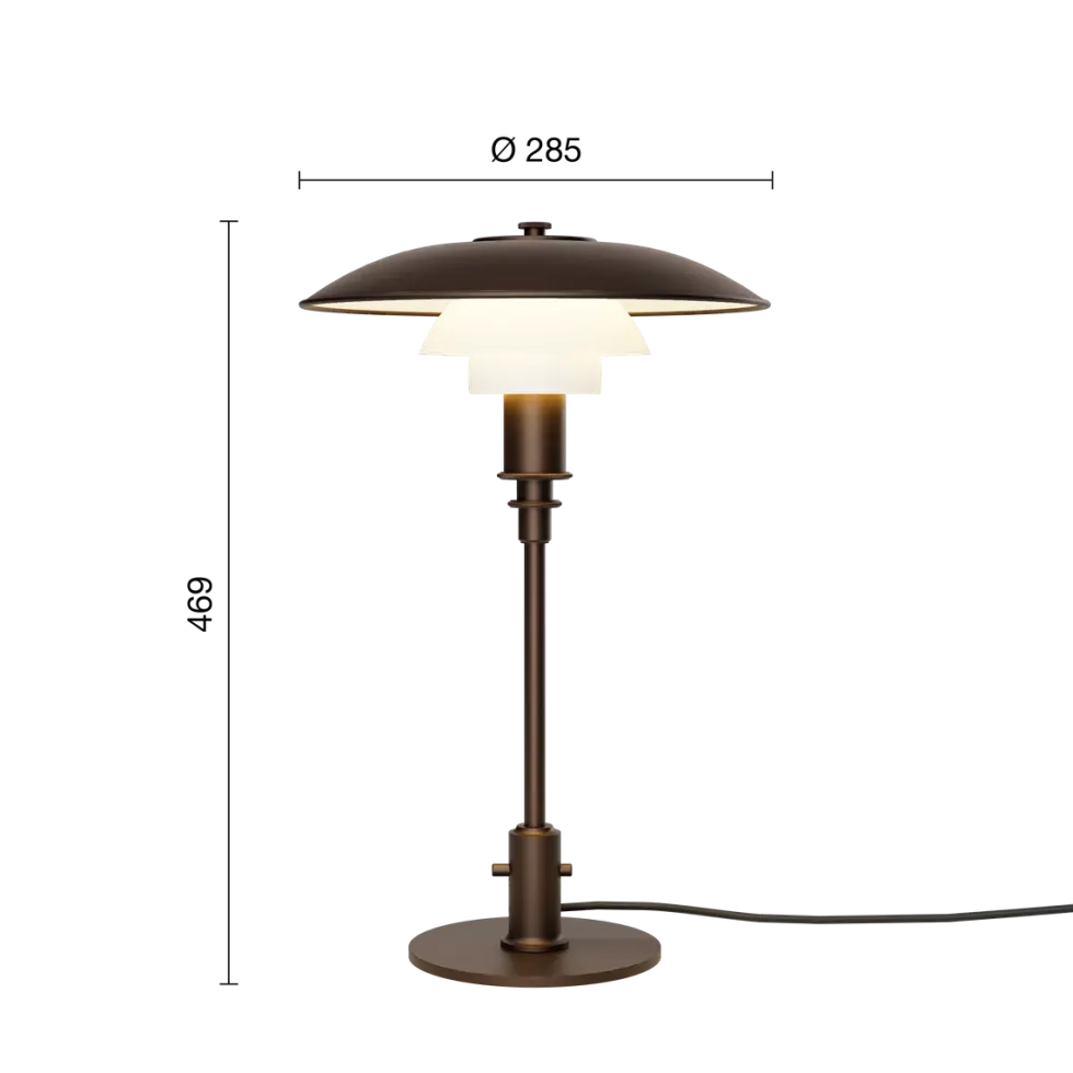 PH 3/2 bordslampa i åldrad mässing och opalglas