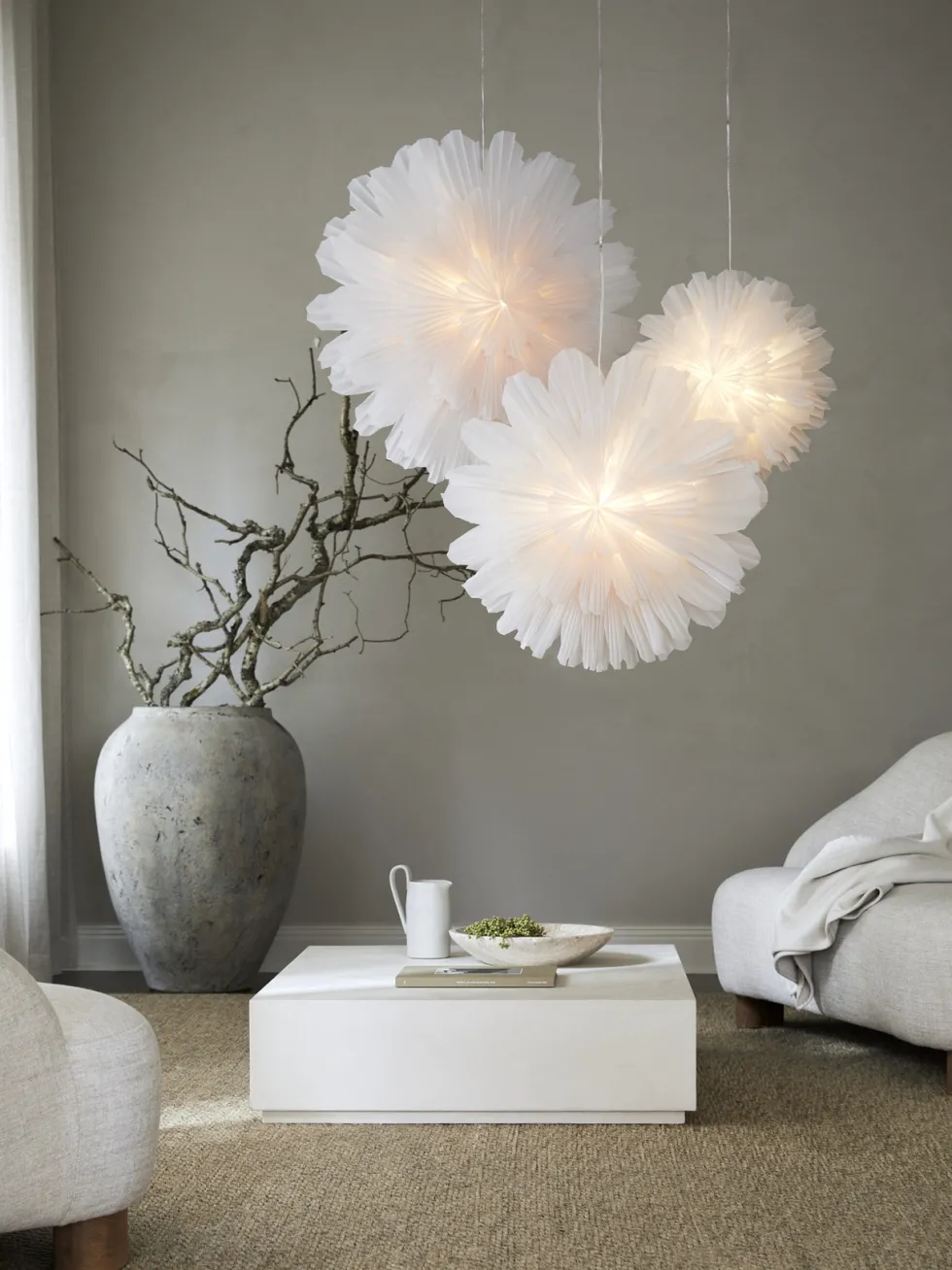 Snöblomma – Adventsstjärna i vitt papper, 44 / 68 / 80 cm
