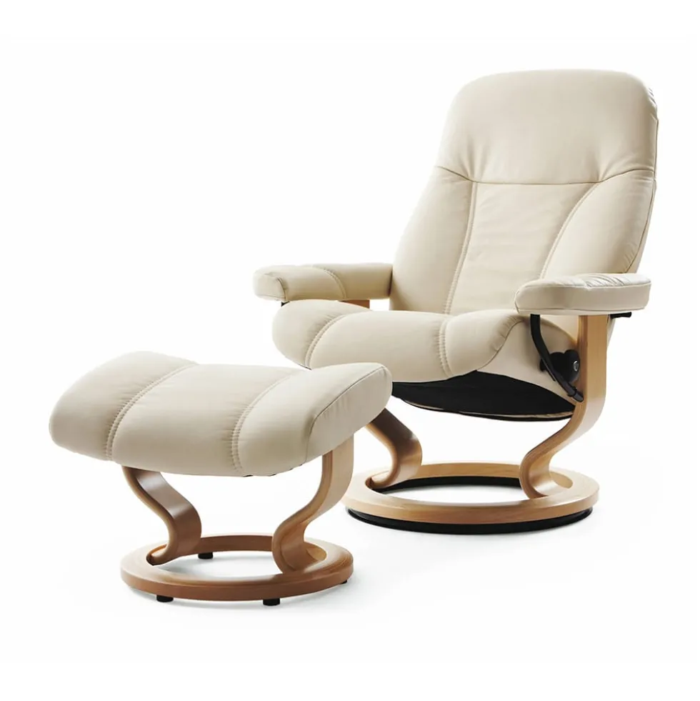 Stressless Magic L fåtölj & pall Signature base