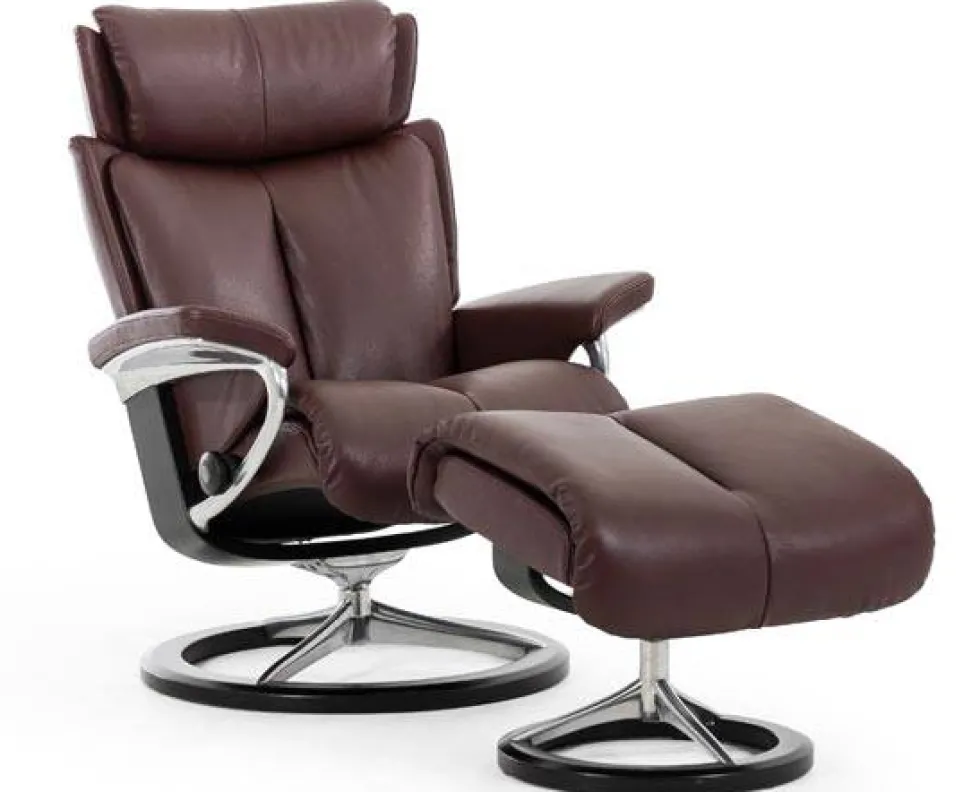 Stressless Magic L fåtölj & pall Signature base