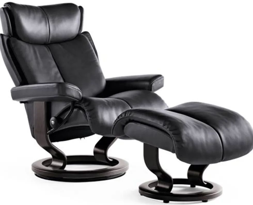 Stressless Magic L fåtölj & pall Signature base