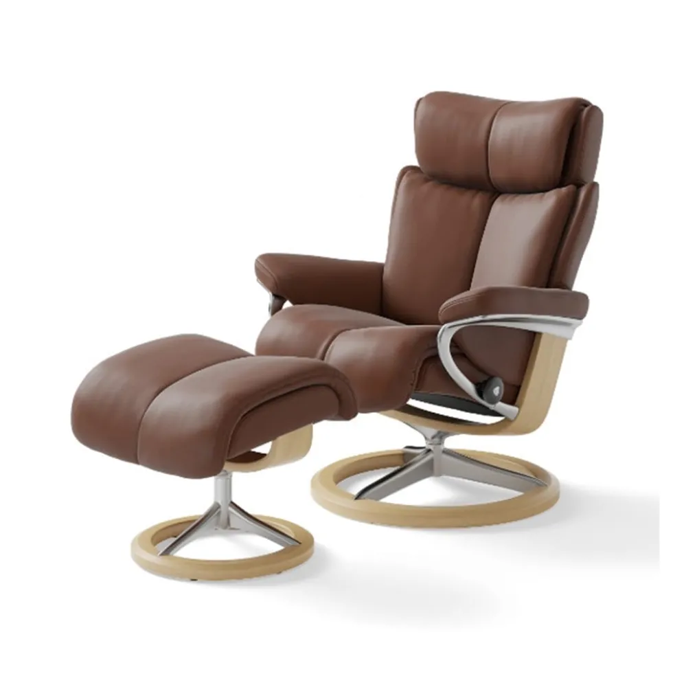 Stressless Magic S fåtölj & pall Signature base