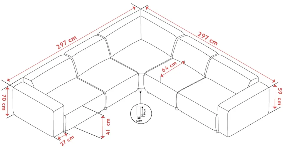Willard Hörnsoffa 3+3-sits, 297×297 cm